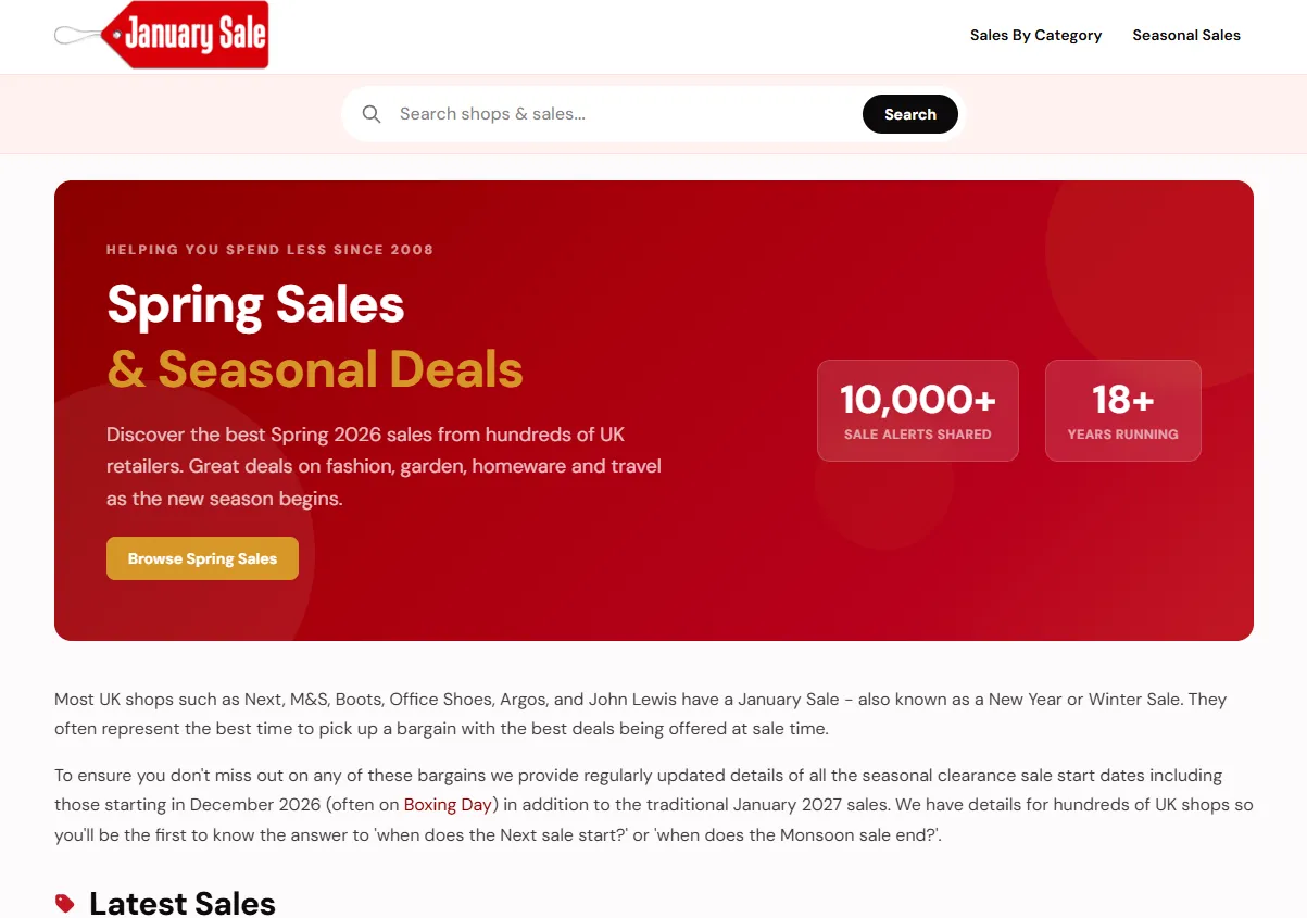 Screenshot of the January Sale website